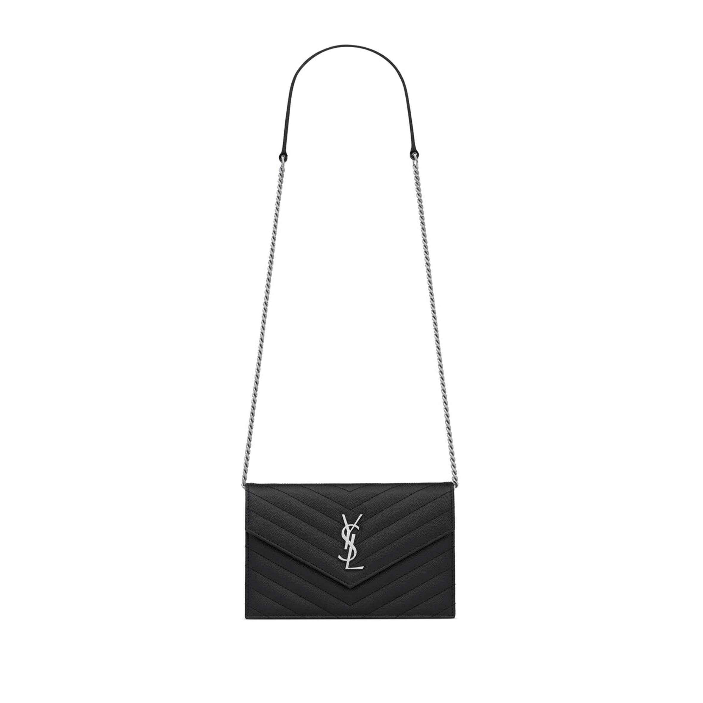 YSL CASSANDRE ENVELOPE CHAIN WALLET IN GRAIN DE POUDRE LEATHER 742920BOW021000 (19*12.5*3.5cm)